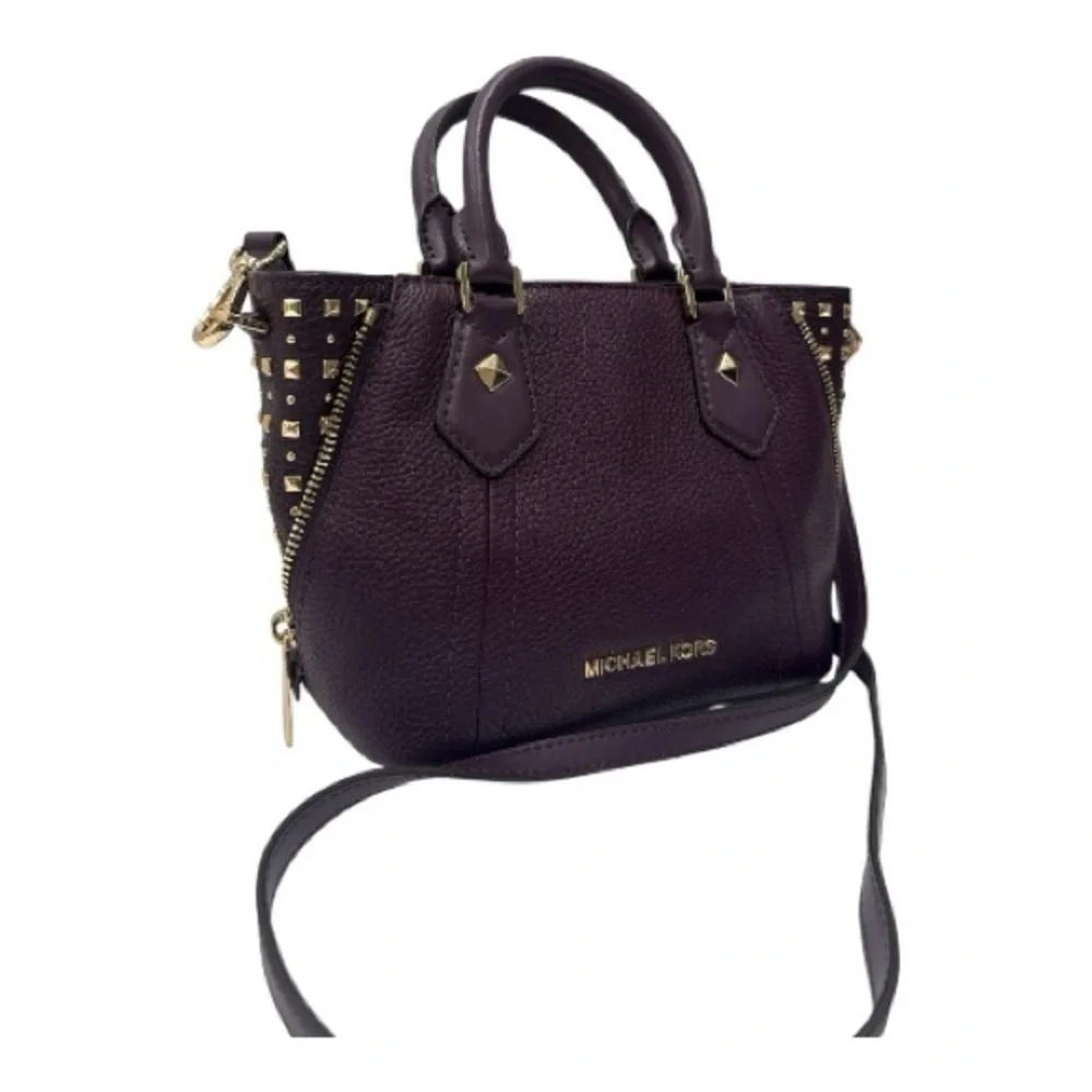 Michael Kors Dark Purple Studded Satchel  Rare XS Aria Studded Satchel Crossbody